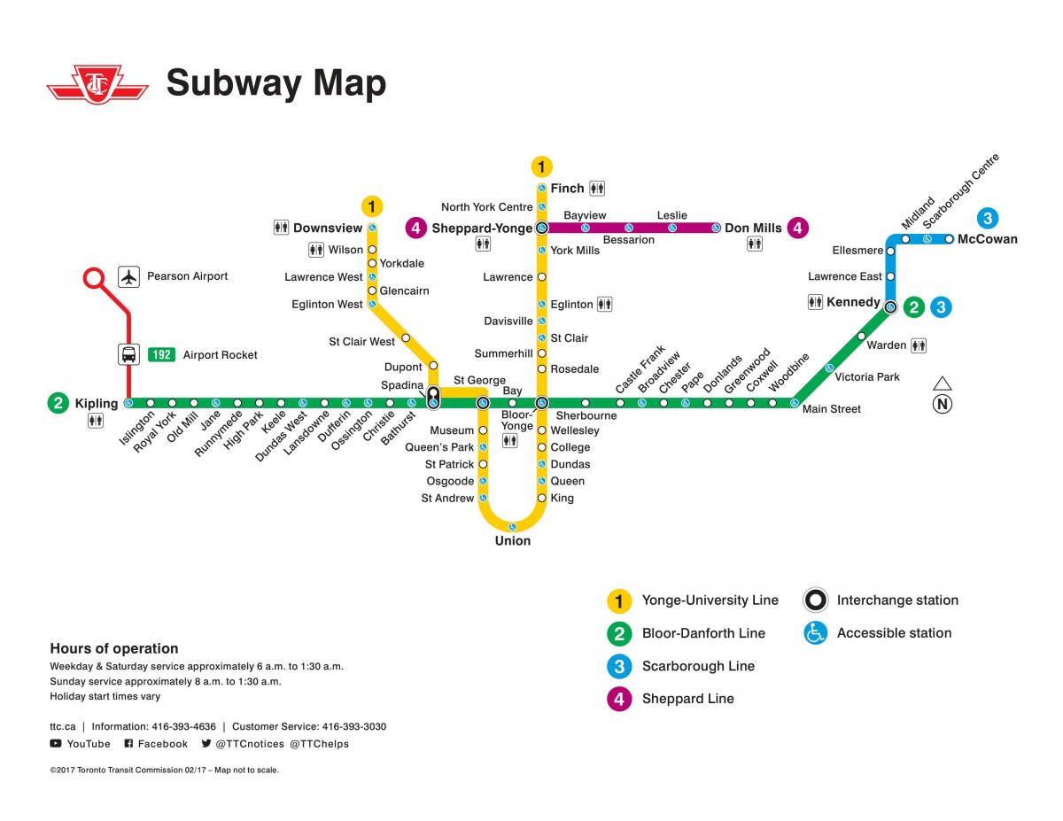 Zemljevid Torontu TTC podzemne železnice