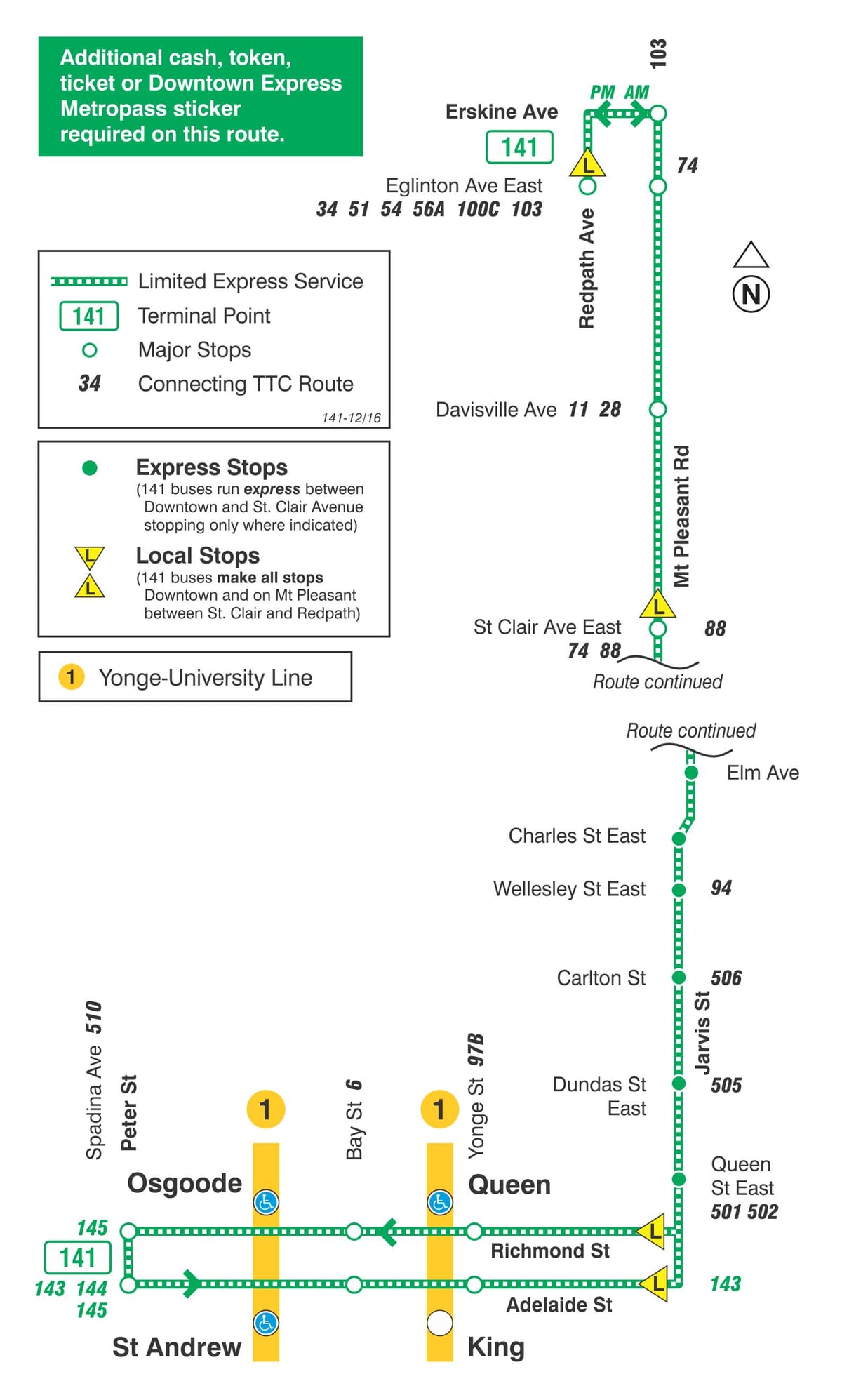 Zemljevid TTC 141 Centru / Mt Prijetno Express avtobus pot v Torontu
