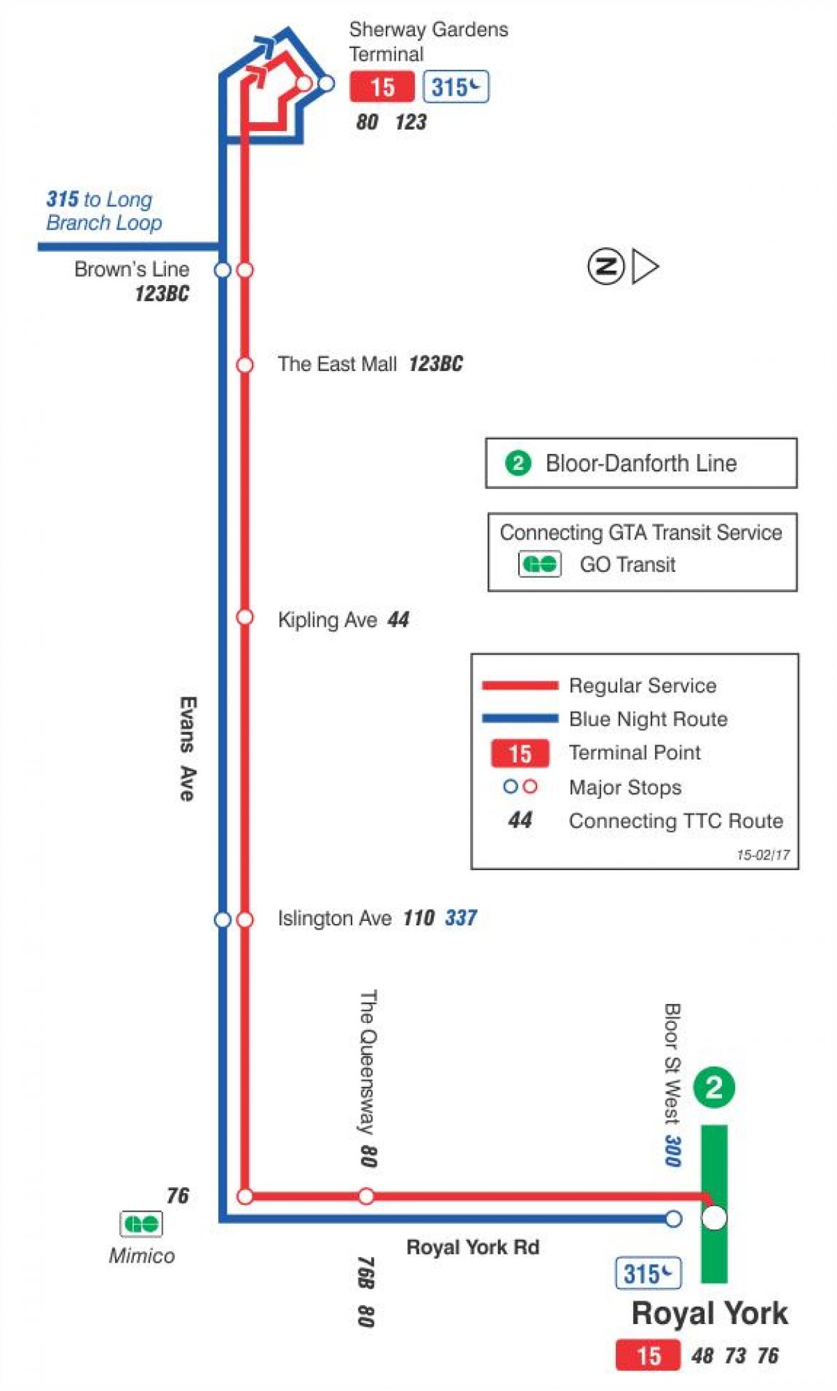 Zemljevid TTC 15 Evans avtobus pot v Torontu