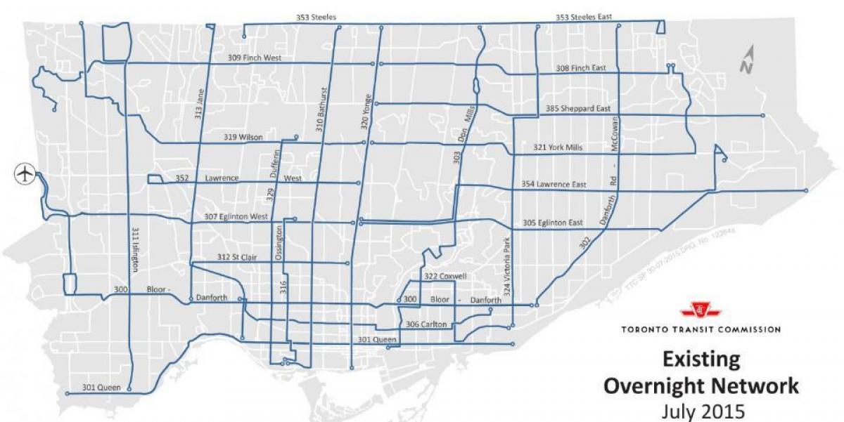 Zemljevid TTC prenočitev omrežja avtobus