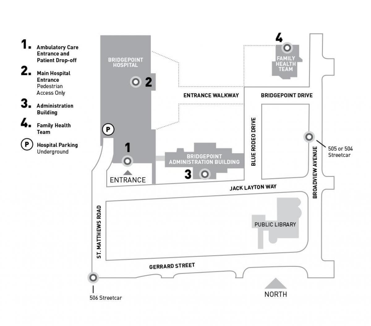 Zemljevid Bolnišnici Sinai Zdravstvenega Sistema-Bridgepoint Torontu