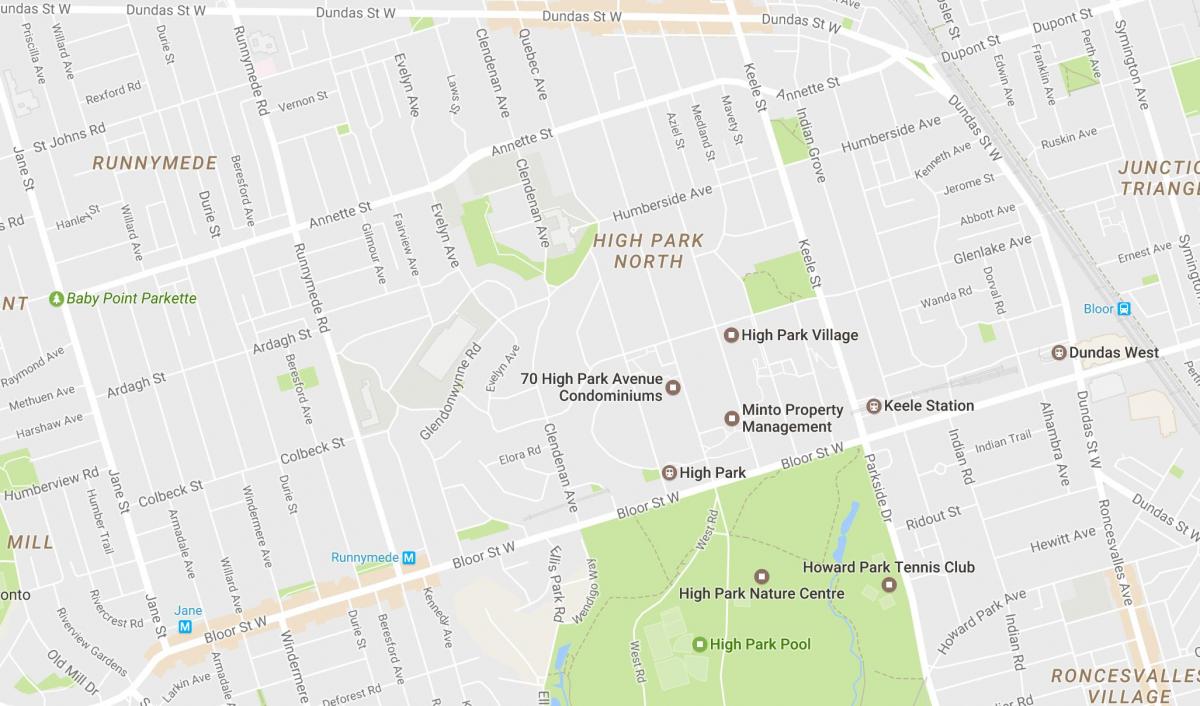 Zemljevid Visoko Park sosedske Torontu