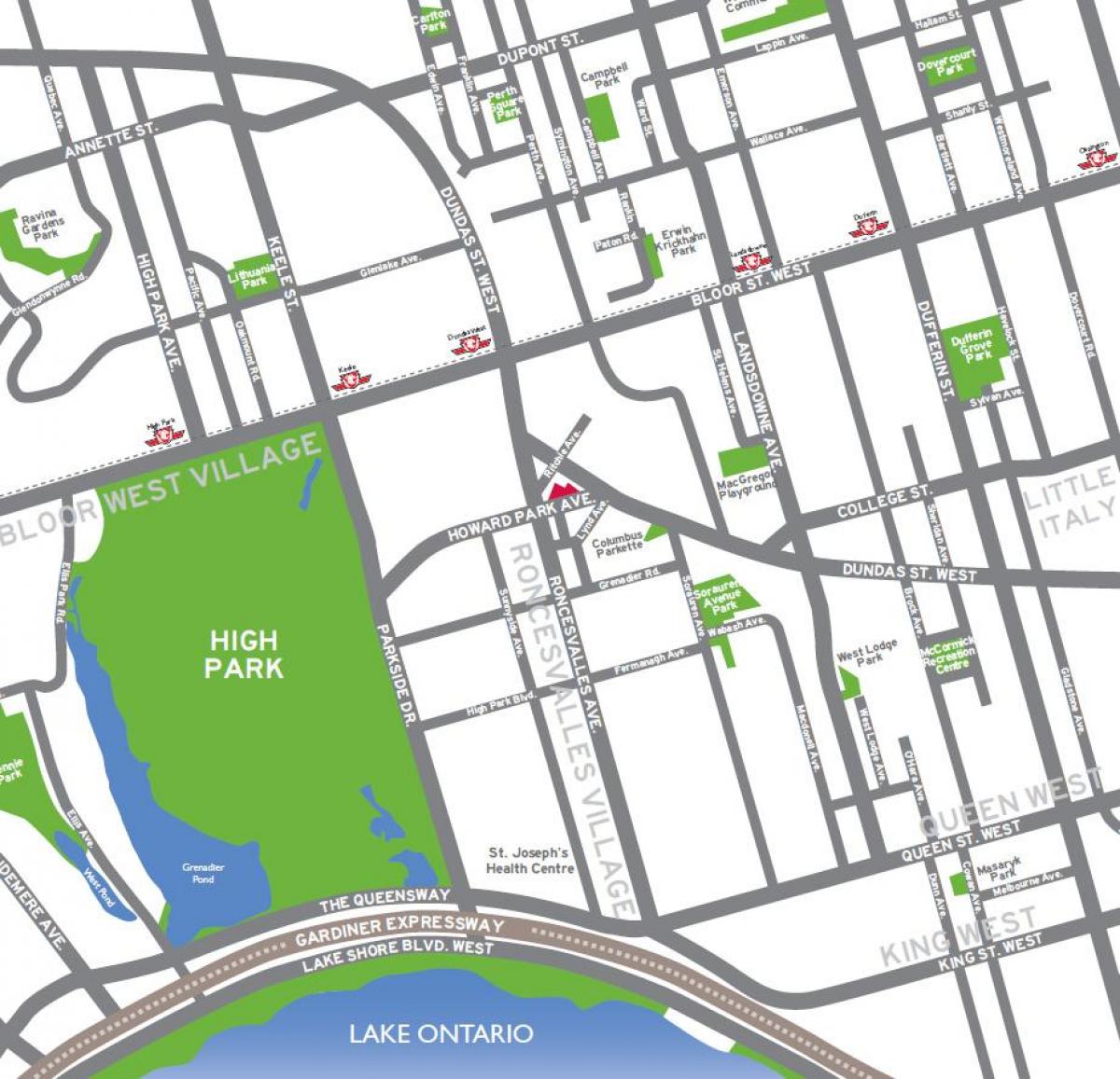Zemljevid Visoko park Torontu pregled