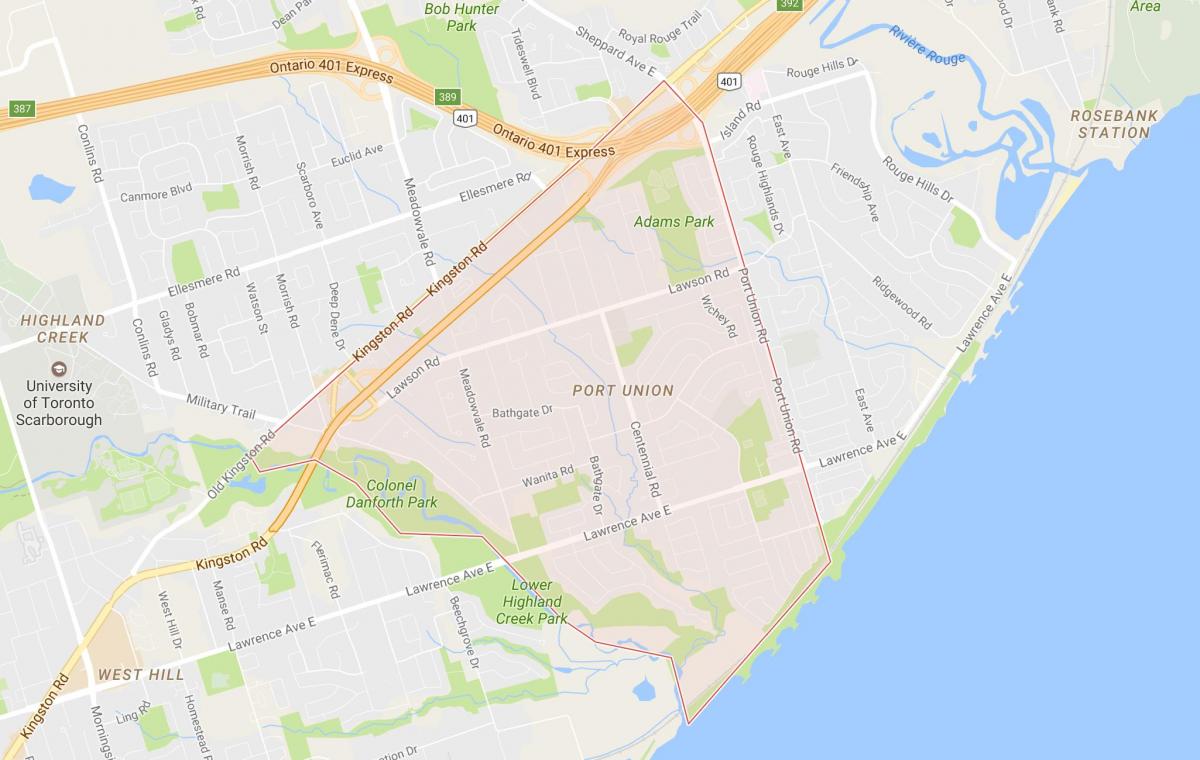 Zemljevid Vrata Unije sosedske Torontu