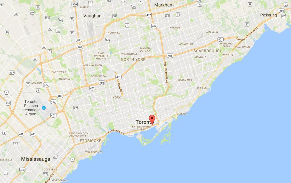 Zemljevid Vzhodu Bayfront okrožno Torontu