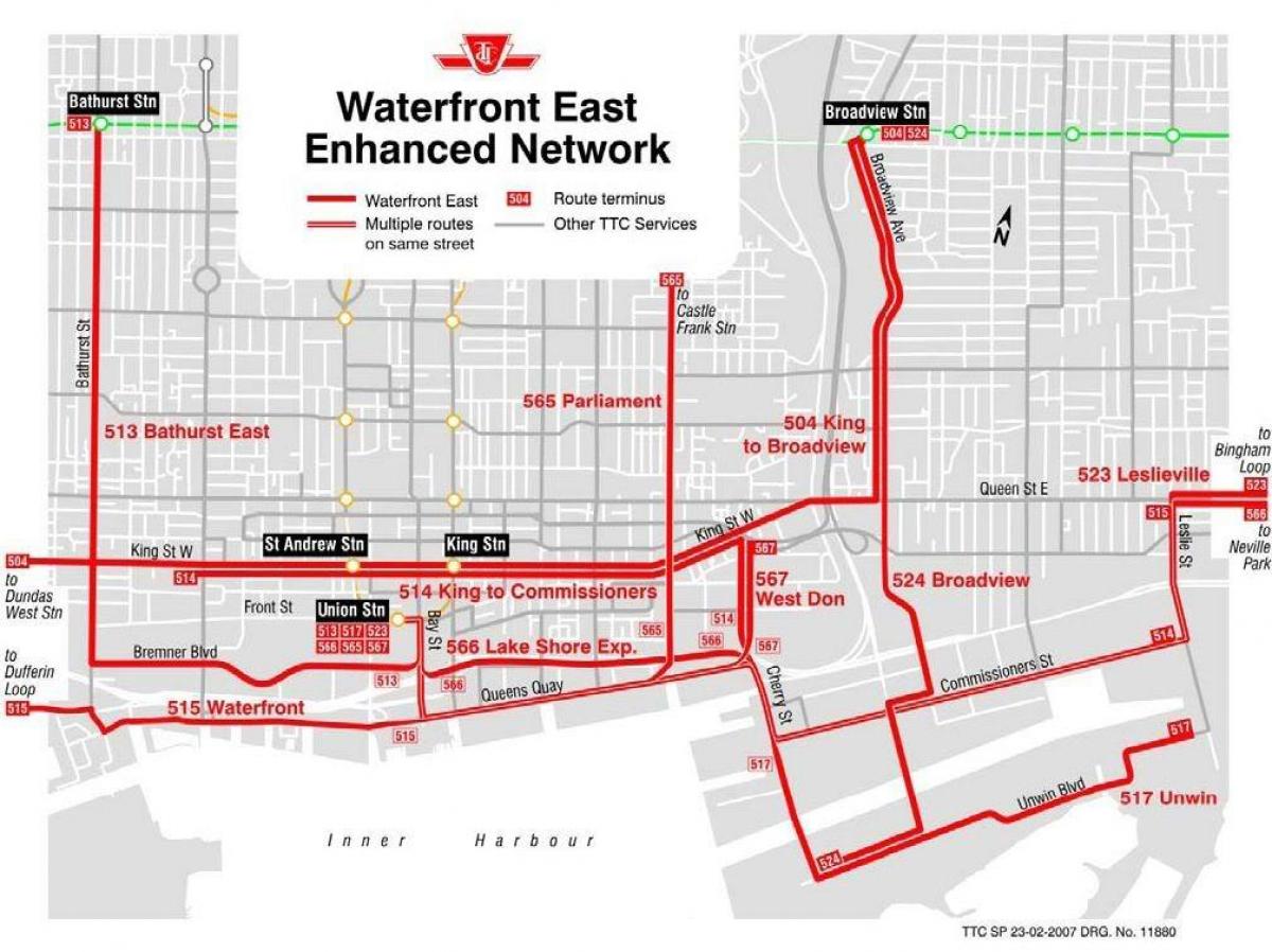 Zemljevid Obali Vzhodu enhanced omrežja Torontu
