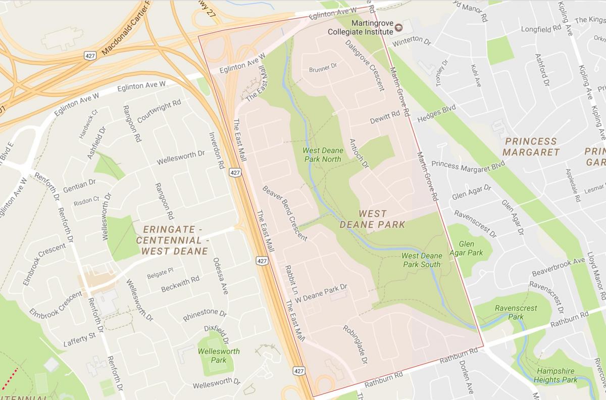 Zemljevid Zahodno Deane Park sosedske Torontu