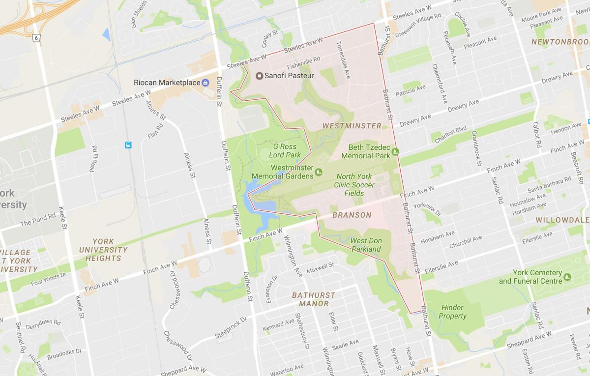 Zemljevid Westminster–Branson sosedske Torontu