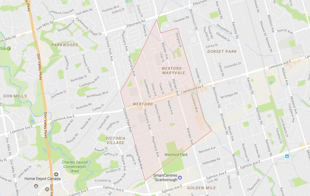 Zemljevid Wexford sosedske Torontu