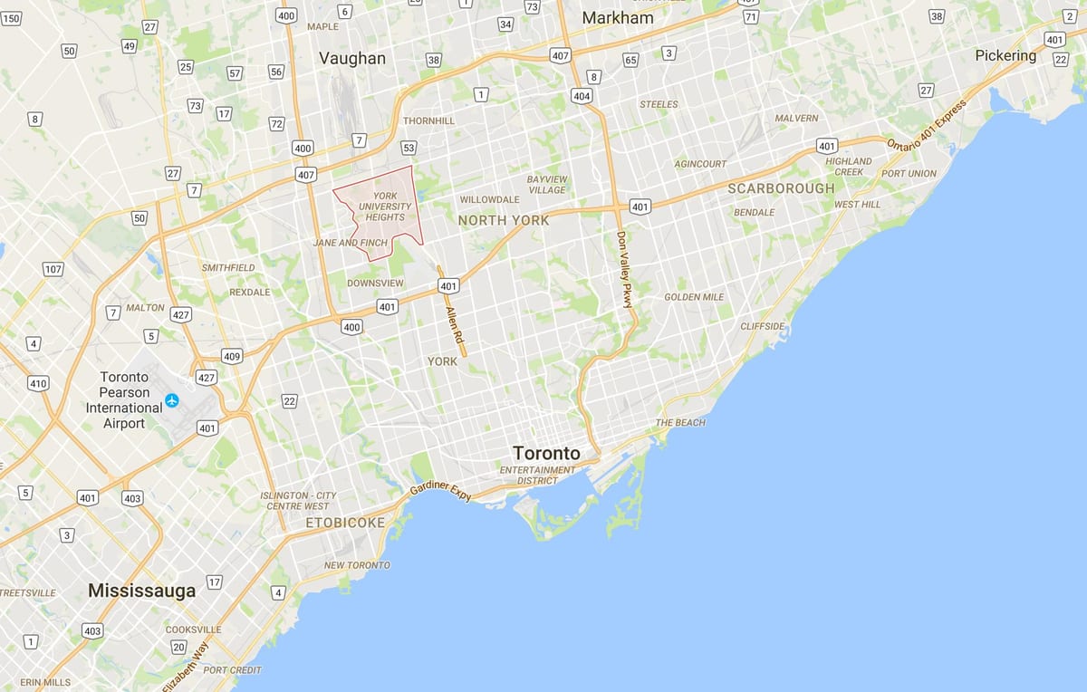 Zemljevid York University Višine okrožno Torontu