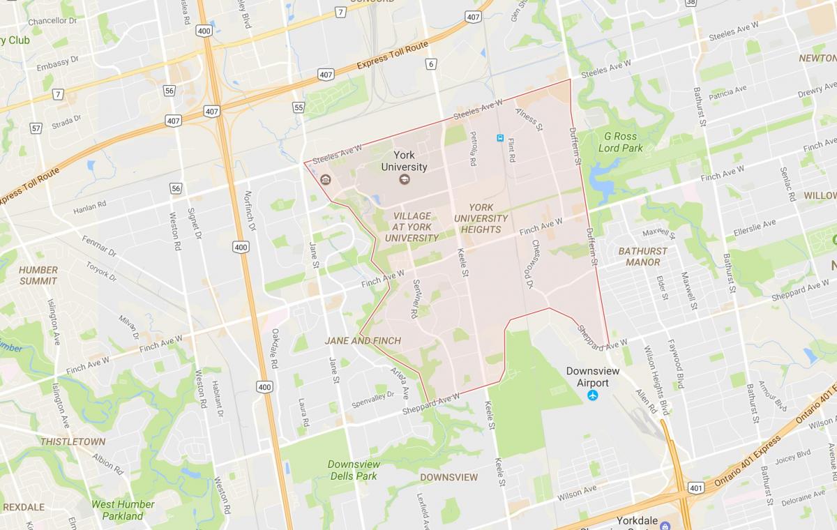 Zemljevid York University Višine sosedske Torontu