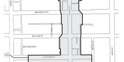 Zemljevid Cerkev-Wellesley Vasi Izboljšave poslovanja Področju Torontu