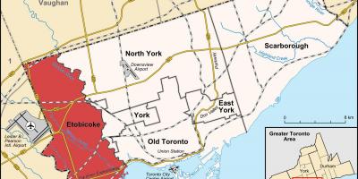 Zemljevid Etobicoke okrožno Torontu