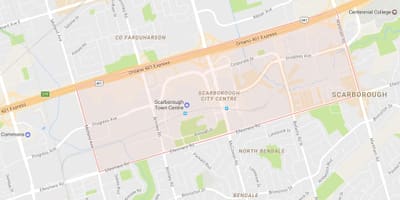 Zemljevid Scarborough Mestno Središče sosedstva Torontu
