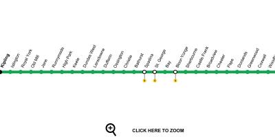 Zemljevid Torontu linijo podzemne železnice 2 Bloor-Danforth