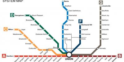 Zemljevid Torontu vlaki Pojdi Tranzitnega