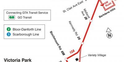 Zemljevid TTC 12 Kingston Rd avtobus pot v Torontu