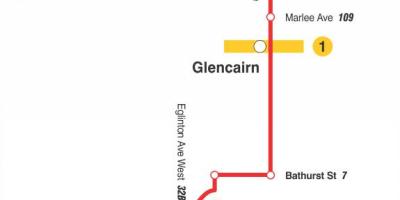Zemljevid TTC 14 Glencairn avtobus pot v Torontu
