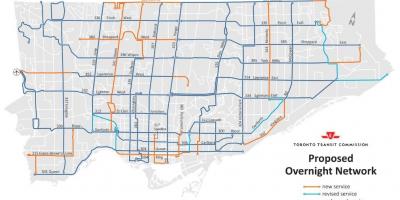 Zemljevid TTC prenočitev omrežja Torontu