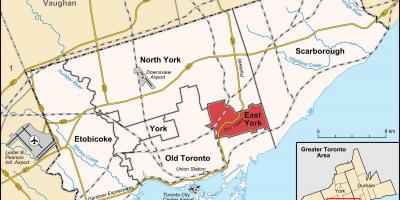 Zemljevid Vzhodu York v Torontu
