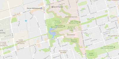Zemljevid Westminster–Branson sosedske Torontu