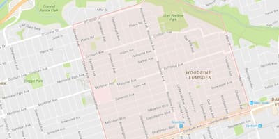 Zemljevid Woodbine Višine sosedske Torontu